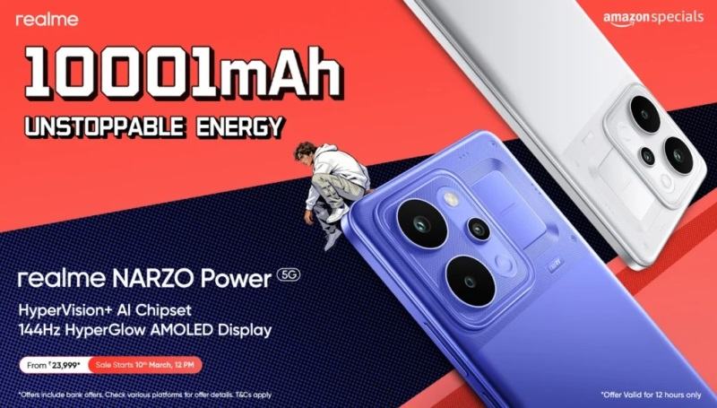 Realme a lancé le Narzo Power 5G, équipé d'une batterie de 10 001 mAh et vendu à 305 dollars.