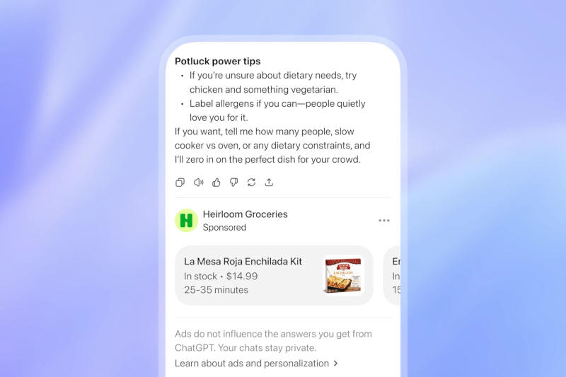 ChatGPT affiche désormais de la publicité, mais elle ne sera pas remarquée par tout le monde immédiatement.