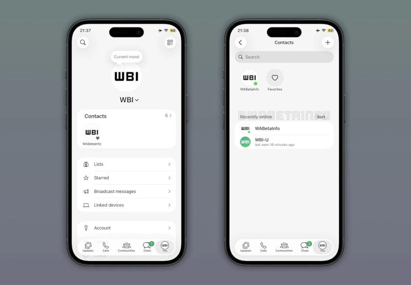 WhatsApp annoncera la liste des contacts en ligne séparément du reste de la liste des utilisateurs.