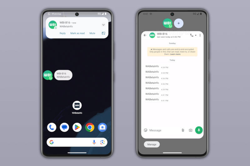 WhatsApp sur Android commencera à prendre en charge les « bulles » – un format rare de notifications système
